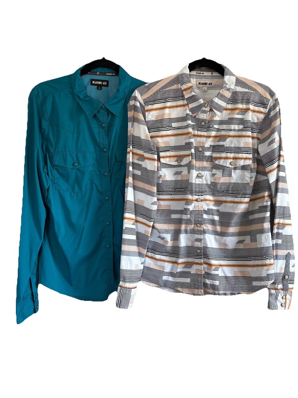 Set of 2 Rank 45 Women’s Pearl Snap Button Western Shirts Size Large Aztec Blue